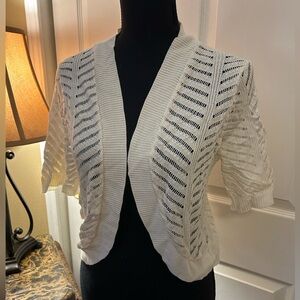 Nina Leonard Cream Knit Crocheted Bolero Sweater Cardigan Shrug